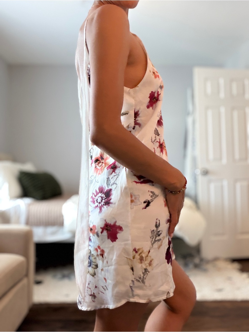 Cotton Candy White Floral Satin Slip with Pink Accents
